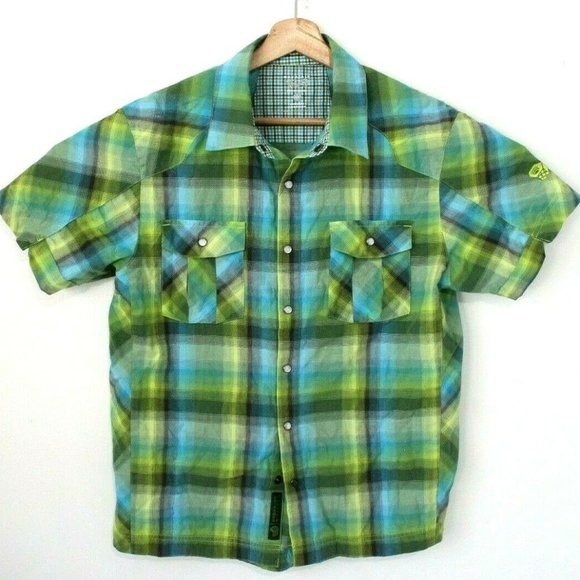 Mountain Hard Wear Mens Medium Short Sleeve Pearl Snap Button Up Summer Shirt - Picture 1 of 7